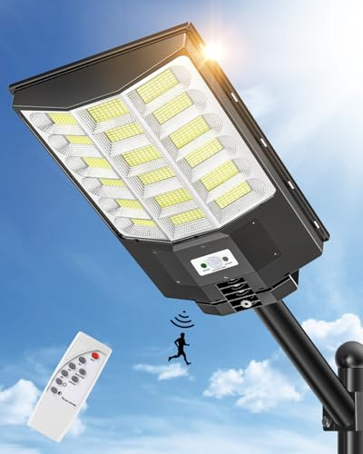 Sararoom 1000w Solaire Exterieur Lampadaire - 864 LED DéTecteur de Projecteur LED Jardin Lampe avec TéLéCommande 6500k Blanc Froid IP65 Impermable Pour Rue Garage Éclairage Public