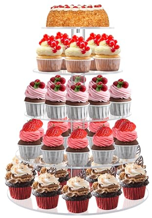 Cupcake Stand for 53 Cupcakes Clear 5 Tier Round Cupcake Tower for Wedding | Acrylic Cupcake Display Holder for Dessert Table Dessert Stands for Party, Wedding, Birthday