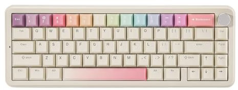 YUNZII B68 Wireless Mechanische Tastatur, Tri-Mode BT5.0/2.4GHz/USB-C Hot Swappable Gasket Cremige Tastatur, RGB Backlit NKRO, Nette Keyboard für Win/Mac (beige, Milk v2 Switch)