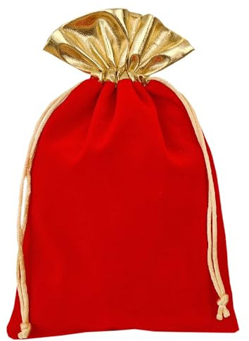 | 6 Samtsäckchen mit Goldbordüre, Geschenkbeutel, Stoffbeutel, Weihnachten, Geburtstag, Advent (rot 20x12 cm)