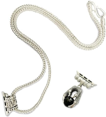 HMLXSH Necklace Adapter Pendant Compatible with Apple Watch, Men's Connector with Double-Ring Wristband, Retro Feather Pendant Tether IWatch 8/7/6/5/4/SE/9 (#3 38 40 41mm)