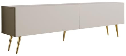 3E 3xE living.com TV-Schrank: Zwei Türen, Zwei Regale, Farbe Kaschmir, goldene Beine, A: B: 170 cm, H: 52 cm, T: 32 cm,
