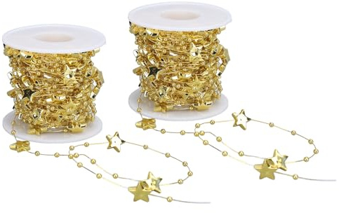 2 Rollen Stern Perlengirlande, 10m Länge Schneidbare Weihnachtsbaum Girlande Perlen für Hochzeit, Weihnachten, Party Dekoration (Gold)