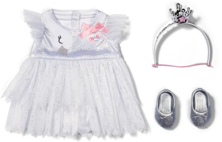 BABY born ballerina-dräkt, tyllbody och kjol, med svanbroderi, pannband, krona och skor, docktillbehör, hög kvalitet, kläder för 43 cm