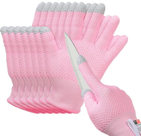 PATIKIL Cut Resistant Gloves, 4 Pair Touchscreen Level 5 Protection Cutting Gloves Anti Cut Kitchen Work Glove for Mandolin Slicing Oyster Shucking Whittling Wood Carving, Pink, Large