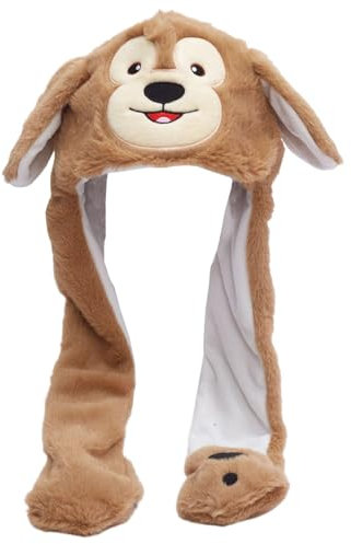 Mütze mit beweglichen Ohren, niedliche Affen-Tiermütze mit beweglichen Ohren, weicher Plüsch, lustige Mütze mit Pfoten, für Unisex, Winter, Weihnachten, Geburtstagsgeschenke, braune Tiermütze, Hasenmü
