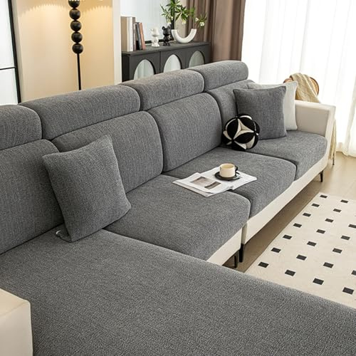 Funda De CojíN De Asiento De Sofá Cubre Protector De CojíN De Respaldo De Sofá EláStico 1 2 3 4 Plazas Cubierta De CojíN Repuesto Para Sofá, Lavable(4 Seater Cover L: 165-200cm, W: 65-95cm,Gray 2)