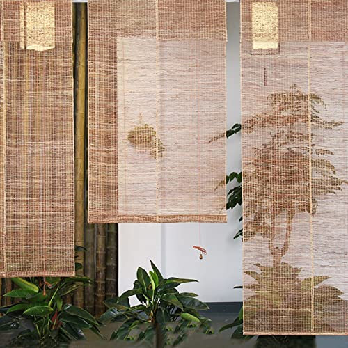 Handgewebter natürlicher Ramie-Vorhang, Retro-Balkon-Sonnenschutz, Rollos für Fenster, Leinen, R-Türladen, mit Bambus-Jalousien, Belüftung und Dus oof Innenbereich, 71,1 x 119,4 cm