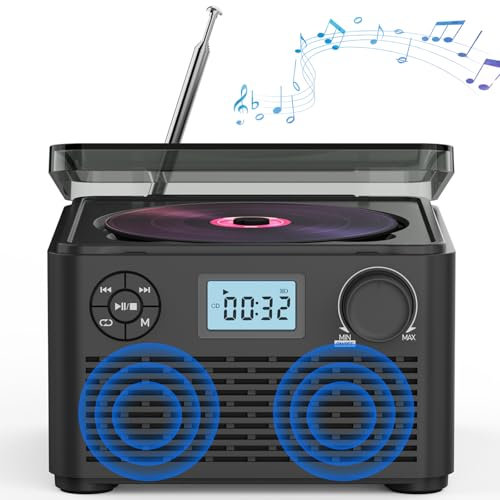 Lecteurs CD Cassette Radio Portables, Lecteur Cassette CD combiné avec Batterie 4000 mAh, Radio FM, Connexion Bluetooth, Carte TF, entrée USB, Lecteur CD Vintage, Boombox CD à Chargement par Le Haut