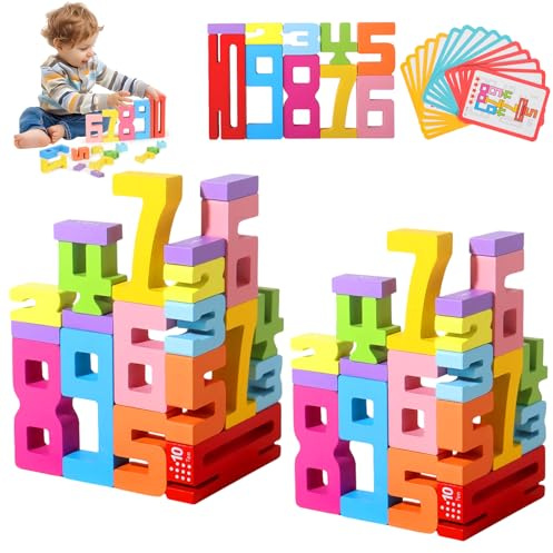 xinrongda Zahlenbausteine, Holz Zahlen, Montessori Zahlen Spielzeug für Kinder ab 5 6 7Jahre Jungen und Mädchen, Bunt Stapelzahlen, Training vorschulischer Mathekenntnisse, Bauen, Lernen, Spielen
