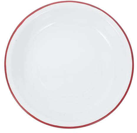 TIDTALEO Deep Enamel Plate 18cm Vintage Flour Bowl Thickened Red Rim Sturdy Enamelware Suitable for Dinner Outdoor Picnic BBQ