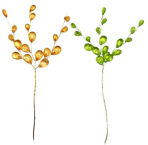 DHER 20 Stück Blumenzweige Aus Acrylperlen Zweige aus Acrylperlen | transparente diy flache Teardrops auf Spießen, für Heimdekoration, Hochzeitshaarkränze, Party (B)