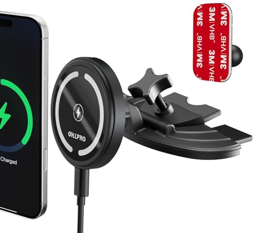 OHLPRO Magsafe Handyhalterung CD Schlitz Auto, Magnetische Autohalterung mit 15W Schnellladen, 360° Drehung & Einhandbedienung, Freisprecheinrichtung, Handyhalterung mit iPhone 12–17 Pro Max