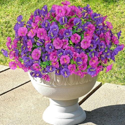Weldomcor 10 buntar konstgjorda blommor utomhus, konstgjorda blommor som äkta UV-resistent utomhus väderbeständiga konstgjorda balkongväxter för grävar balkong balkonglåda veranda hängande trädgård