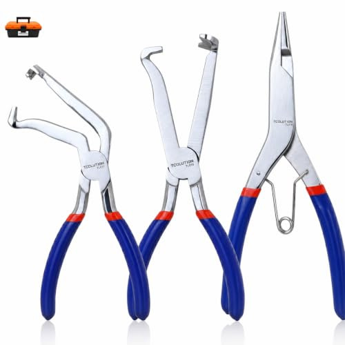 TOOLUTION Snap-Ring Pliers 3pcs Abzieher-Zangenset– 8 Gerade & Abgewinkelte Steckerzangen + 9 Sicherungsringzange für Autoelektrik, Sensoren, Einspritzdüsen & Mechanik