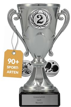 Pokal mit Gravur Wunschtext, Sportemblem nach Wahl, 15 cm | Personalisierte Auszeichnung für Fußball WM & Sport Events, inkl. Marmorsockel, Gold, Silber & Bronze