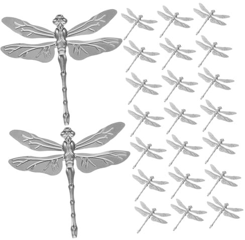 Happyyami 20pcs Metal Dragonfly Garden Statue and Wall Decor Set Outdoor Retro Iron Art Metal Sculpture for Courtyard and Bookshelf Decorative Use