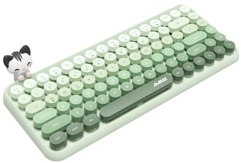 FELICON 308i Wireless Bluetooth Keyboard, Retro Typewriter Design with Gradient Colorful Round Keycaps and Cute Magnetic Cat Doll, 84 Keys, Multi Device Keyboard for iPad/Laptop/PC/Win/Mac(Green)