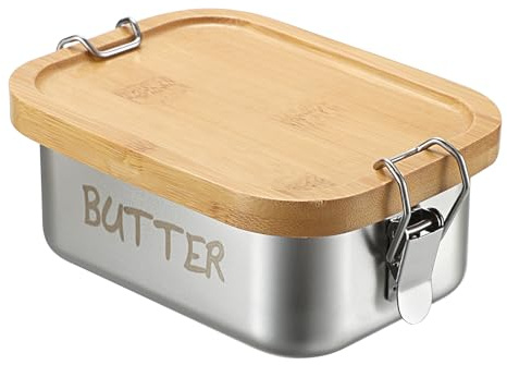 SUMNACON Stainless Steel Butter Dish Container with Bamboo Lid, 550ml | Household Kitchen Butter Holder Countertop Butter Keeper Holds 1 East Coast Butter for Refrigerator (No Butter)