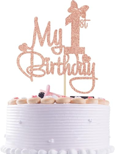 HSC My First Birthday Cake Topper, Glitter Cake Decoration, 1st Birthday Party Cake Topper Decoration, suitable for baby girls' 1st birthday commemoration