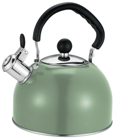 Ronyme Tetera silbante para cocina, de gas, eléctrica, de inducción, de acero inoxidable, ideal para pesca, picnic, barbacoa y exteriores, Verde