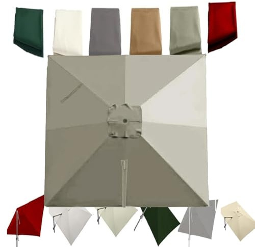 IMUNKT 3x3m Carré Toile De Rechange Pour Parasol Déporté, Auvent De Parapluie Jardin 8 Côtes, Couverture De Rechange Pour Parasol Terrasse Piscine(Taupe)