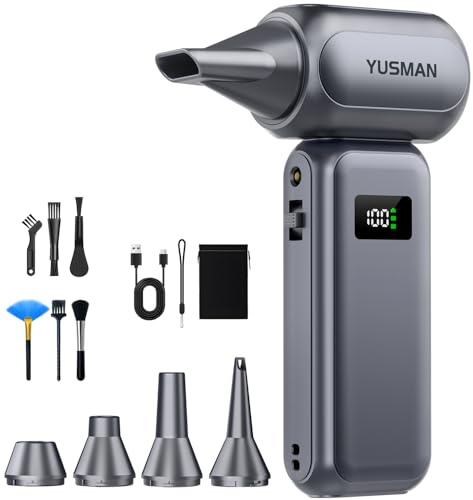 YUSMAN Soplador de Polvo Eléctrico con 350000 RPM,Soplador de Aire Comprimido Turbo de Alto Rendimiento con Control de Velocidad 0–100 y Luz LED,Potencia para Limpieza de Auto,Electrónica y Outdoor