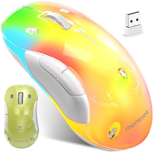 memzuoix Souris sans Fil LED Souris Optique Rechargeable 2.4G avec Couvercle Magnétique, Éclairage RGB Doux, 1400 DPI, Design Ergonomique avec Récepteur USB pour Ordinateur Portable, PC et MacBook