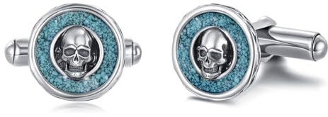 DAYLINLOVE Gemelos de calavera de plata de ley 925 con diseño de calavera gótica, turquesa, esmoquin para camisa, gemelos góticos, regalos de joyería para hombres