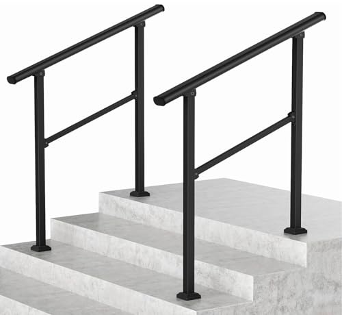 2 paquetes de barandillas de acero al carbono para barandillas de escaleras interiores y exteriores, barandillas para porches y terrazas, color negro, duraderas. (100cm/39.4in)