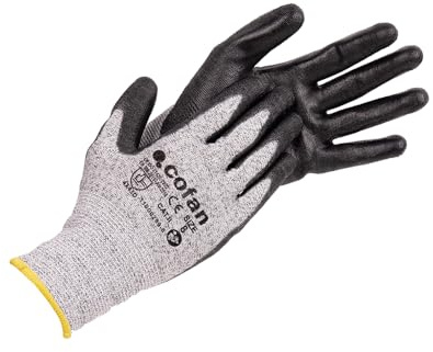 Cofan Guantes anticorte ultraligeros | Nivel D | HPPE + Recubrimiento PU negro | EN 388 4X43D | Pack de 12 pares de guantes o formato unitario| Talla 10 | Protección mecánica (12, 10)