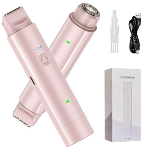 Electric Razor for Women,2-in-1 Electric Bikini Trimmer,Waterproof Wet & Dry Painless Lady Shaver for Women,USB Rechargeable for Bikini Line, Underarm, Leg & Face (Pink)