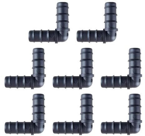 8 Pack 13mm (1/2 Inch) Barbed Garden Hose Connectors, Durable Plastic 90° Elbow Fittings for Drip Irrigation Systems, Water Pipes, and Hose Joints, Black
