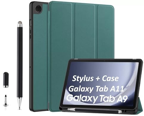 Smart Case+Stylus Pen for Samsung Galaxy Tab A11 / A9 8.7-Inch, Slim Stand Smart Protective Soft Cover Case with Pen for Galaxy Tab A11/A9 Tablet, Auto Wake/Sleep (Green, A11/A9-8.7 Inches)