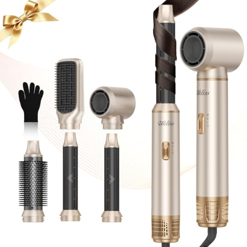 UKLISS Hårstyler 5 i 1 Air Styler Set, Hair Styler Set hårstyler | 1000 W rund borste hårtork med Air Curler, varmluftsborste, hårtork, plattborste, för torkning och styling – silver