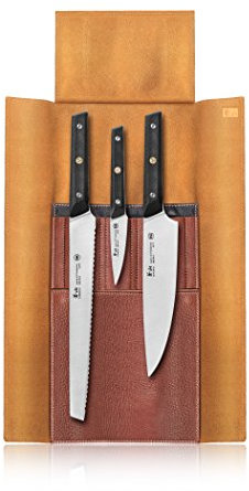 Cangshan TG Serie 62304, Schwedischer 12C27-Stahl, 4-teiliges Messer-Set mit Echtleder-Etui