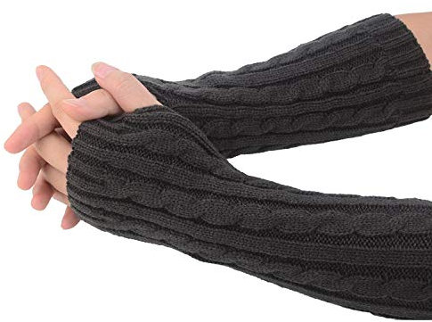 VUCDXOP Winter Gestrickte Handschuhe für Damen, Fingerlose Armstulpen Feinstrick lang Handwärmer Stulpen, Warm Strick Handschuhe Pluswärmer Handstulpen Armwärmer Stulpen für Damen
