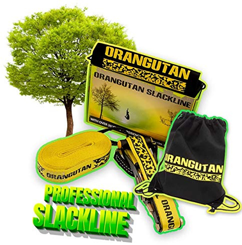 ORANGUTAN - Sport och Fitness Tightrope SLACKLINE Kit - 15 mm - 50 mm - Trädgårdslekutrustning, lämplig för nybörjare och erfaren slackliners, perfekt för barn, vuxna, hem och utomhus kul - enkel