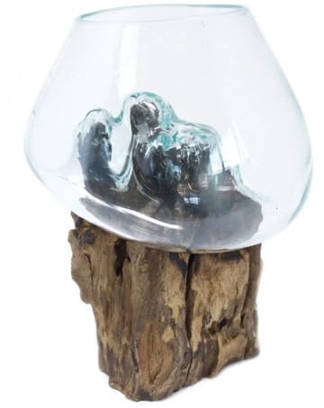 Unique Molten Glass on Wood Design Plant Bowl Large