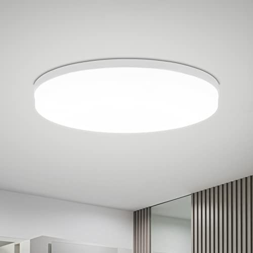 Combuh Led Plafonnier 30cm, 48W 220V Lampe Plafond Rond Plat, 6500K Blanc Froid Luminaire Intérieur, IP44 Etanche Salle de Bain pour Kitchen Hallway Buanderie, Bathroom Ceiling Light