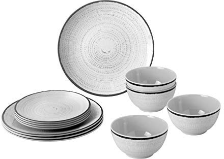 BRUNNER Set de vaisselle de camping (lot de 12 pièces) pour 4 personnes - Midday Tivoli - en mélamine de haute qualité, antidérapante et résistante