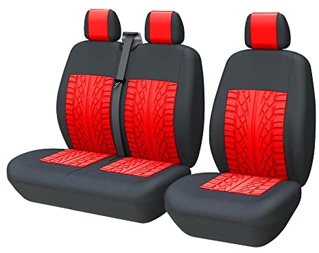 TOYOUN Housses de Sieges Universelles, Housse Couverture Couvre Sieges pour Camion Camionnette Van Bus pour Conducteur et Passager 2 + 1, Housses de Siège Avant Simple et Double,Impression 3D, Rouge