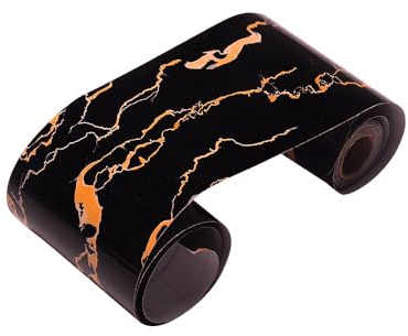 Pellicola autoadesiva, carta effetto marmo nero, per parete e battiscopa, bordo adesivo, per pavimento del soggiorno, 5 m x 10 cm, giallo