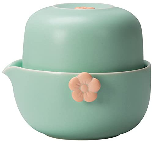 HEER Juego de té para mujer, juego de té de porcelana china con taza, juego de té de viaje portátil de cerámica con bolsa para adultos, bonita tetera para niñas