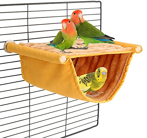 BWOGUE Winter Warm Bird Nest Bed Hanging Hammock Snuggle Hut Parrot House Tent Toy Bird Cage Perch for Parakeet Budgies Cockatiels Lovebird Cockatoo Finch Hamster Chinchilla Guinea Pig(Medium, Yellow)