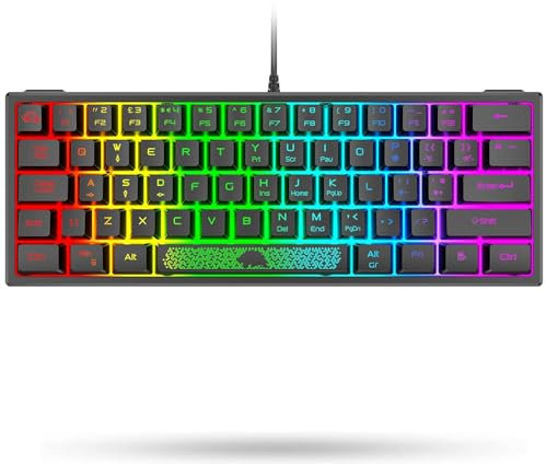 LexonElec K61-60% Percent Compact [UK Layout] Gaming Keyboard, RGB Illuminated LED Backlit Light up Wired Keyboard Mechanical Feel Ergonomic Shortcut for PC Laptop MAC Gamer Travel Black