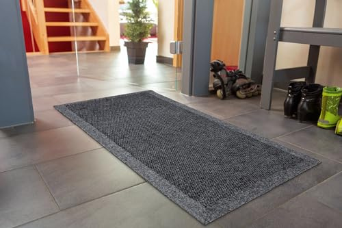 Astra Rutschfester Teppich Läufer Flur - Silber 67 x 250 cm (Rechteckig) | Waschbarer Küchenläufer modernes Design saugfähiger Teppichläufer waschbar bei 30°C Fußmatte strapazierfähig Sauberlaufmatte