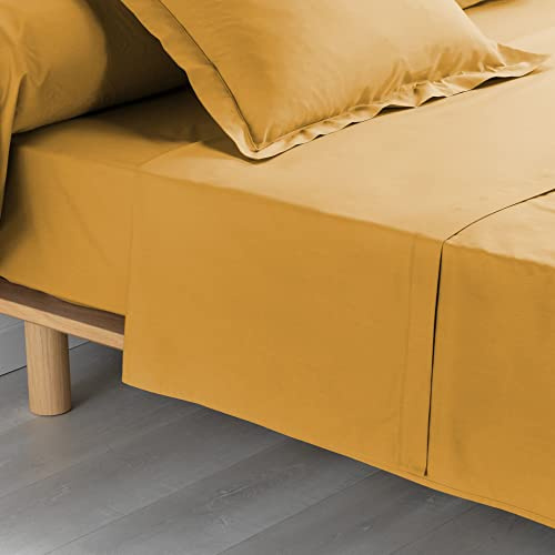 douceur d'intérieur, Bettlaken (180 x 290 cm), Perkalin, Ocker, Baumwollperkal