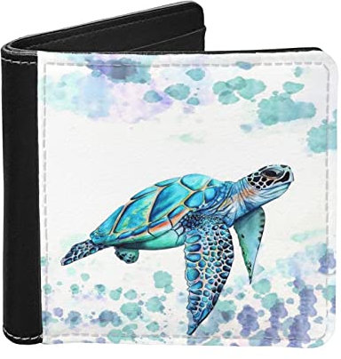 SCRAWLGOD Herren Geldbörse Leder Personalisierte Bifold Geldbörse Kreditkartenhalter Slim Geldklammer für Teenager Jungen, Meeresschildkröte, Minimalistisch