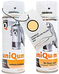 uniQum Spraydose Autolack + Klarlack fürs Auto für CHEVROLET HONEY MELLOW YELLOW GUD Autolack Reparatur 2x 400 ml